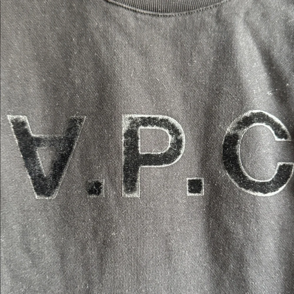 A.P.C. V.P.C. logo-print velvet cotton black crewneck size men’s small - Picture 3 of 6